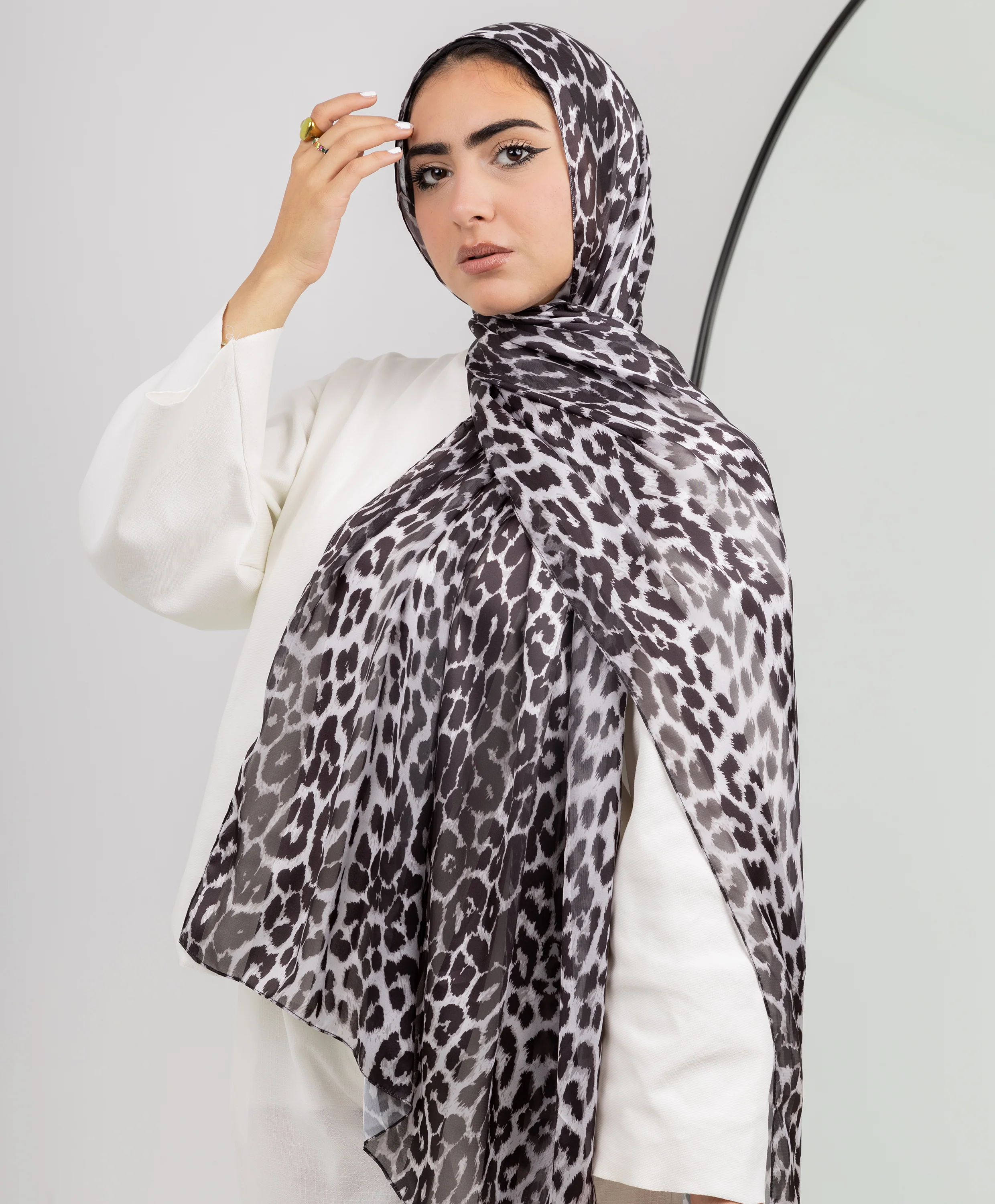 Leopard Satin Chiffon Scarf - Image 5